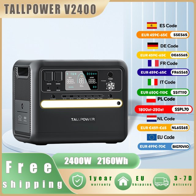 TALLPOWER V2400 Tragbare Stromversorgungsstation mit 2400W Solar-Generator und 2160Wh LiFePO4-Batterie in Schwarz - Bild 1