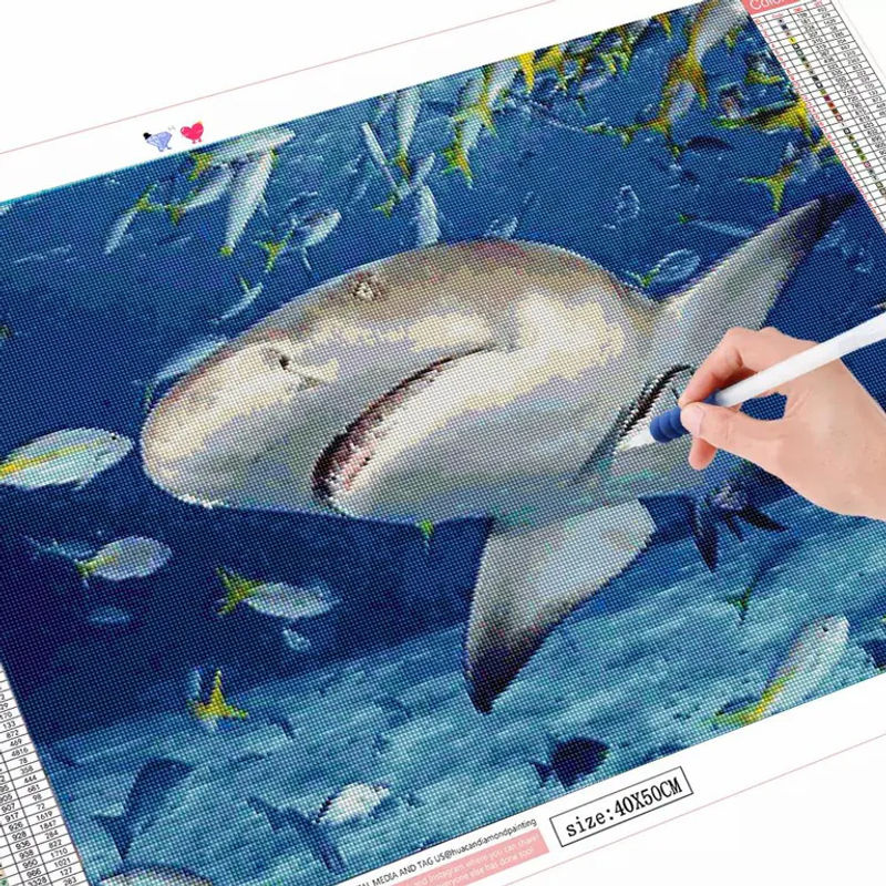 FIYO 5D DIY Diamond Painting Set Hai Motiv in Weiß, B/H: 40 x 50 cm - Bild 6