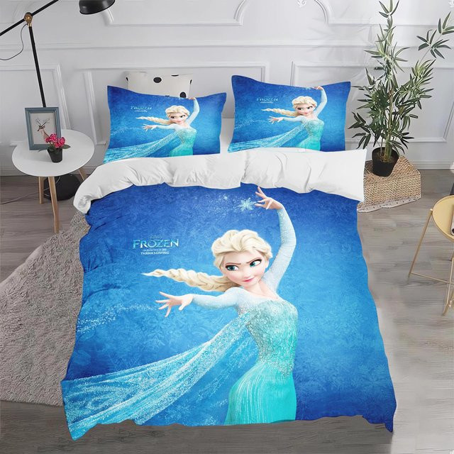 Paslu Bettwäsche-Set Eiskönigin Elsa und Anna mit Cartoon-Design, Blau, 3-teilig, B: 245 cm, H: 210 cm - Bild 1