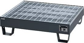 Auffangwanne Schäfer Shop Pure 60-2/M aus Stahl mit verzinktem Gitterrost, anthrazit RAL 7016, für 4 x 60 Liter Fässer, unterfahrbar, L 910 x B 800 x T 220 mm - Bild 1