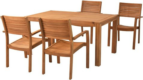 MERXX Gartenmöbel-Diningset Batavia aus Akazienholz in Braun, 5-teilig mit ausziehbarem Tisch und 4 Sitzplätzen