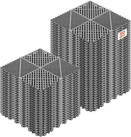 VEVOR Ineinandergreifende Drainagematten Set aus PP, 50-teilig, Grau, B/B: 31 x 31 cm, Rutschfeste Klickfliesen für Garage, Bad, Küche, Pool und Außenbereich - Bild 1