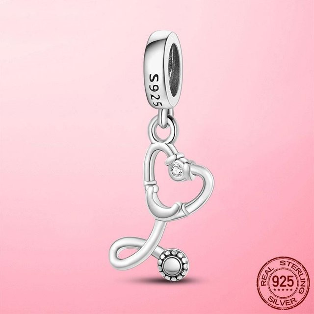 Allbestart Charm Stethoskop Herz, 925 Silber, Perle, Zirkonia, Damen - Bild 1