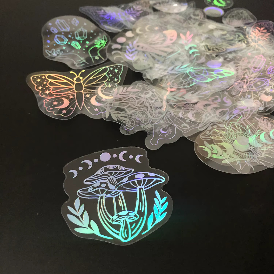 40 Stück holografische Glitzer-Aufkleber aus transparentem PET, wasserfeste dekorative Aufkleber in Multicolour für Wasserflaschen, Laptop und Scrapbooking - Bild 3