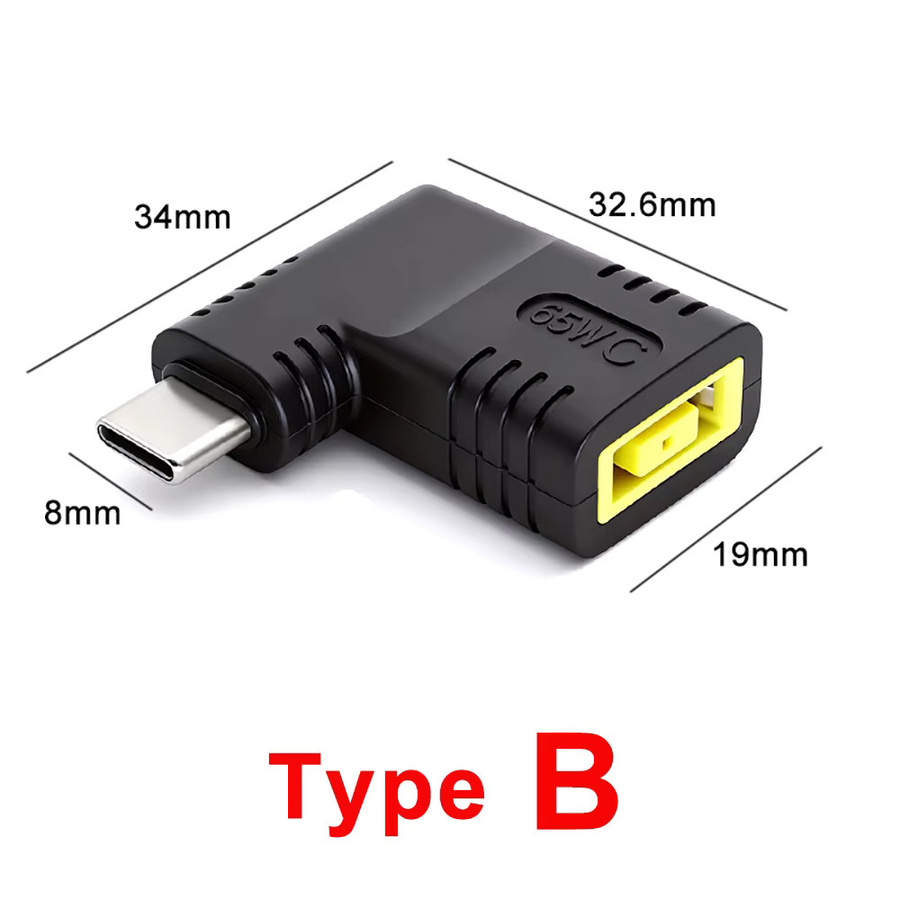 Lenovo 65W USB-C Schnellladekabel mit DC Square Stecker auf Typ-C PD Adapter Konverter für Laptop und Tablet, Schwarz - Bild 3