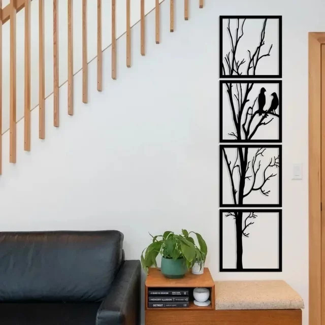 4-teiliges Wandkunstset Tree & Birds von CIFBUY aus Metall zur Wanddekoration - Bild 1