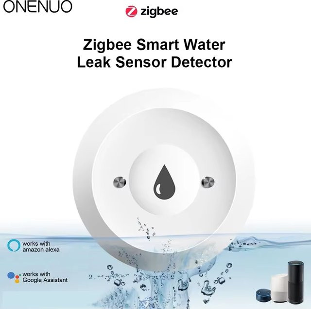ONENUO Zigbee Wasserleckdetektor und Wasserüberschwemmungssensor mit Alarm in Weiß - Bild 1
