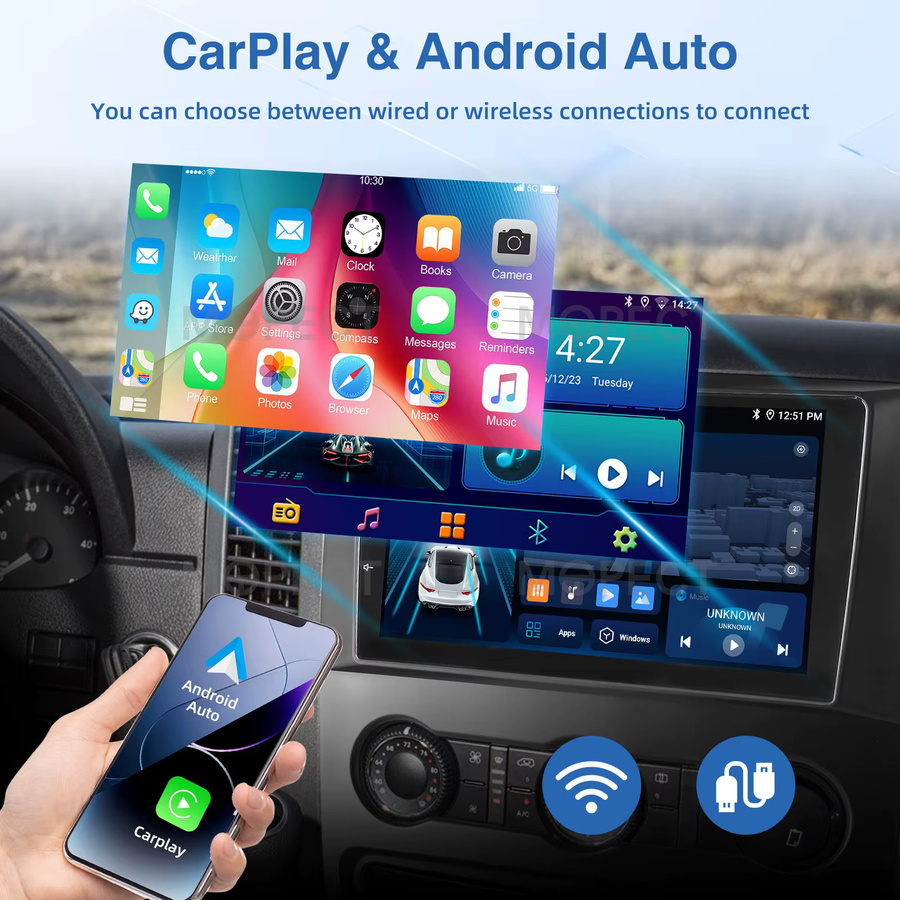 MOPECT Android 15 Autoradio mit 10 Zoll Display, 4+64GB, WiFi, CarPlay, GPS, Bluetooth, DVR & AHD für VW Crafter 2006-2011 und Mercedes Sprinter 2006-2017, Schwarz - Bild 3