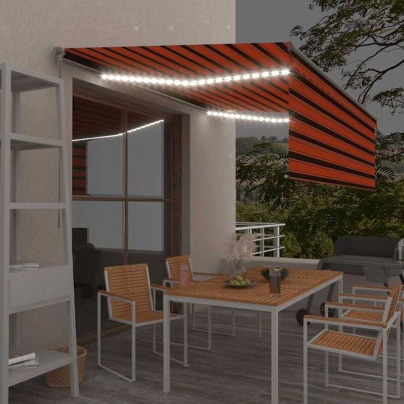 Vidaxl Markise manuell einziehbar mit Rollo und LED in Orange und Braun, B: 4,5 m, H: 3 m - Bild 1