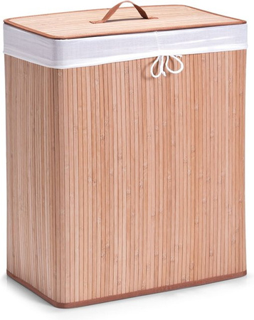 HTI-Living Wäschesammler mit 2 Kammern aus Bambus in Beige mit Deckel und herausnehmbaren Beuteln