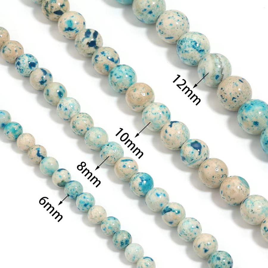 louleur Naturstein Perlen Blau Travertin, Runde Perlen, Unisex - Bild 2