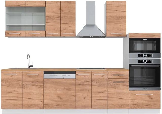 Vicco Fame-Line Küchenzeile Goldkraft in Eiche und Weiß mit Hochschrank, Breite: 300 cm - Bild 1