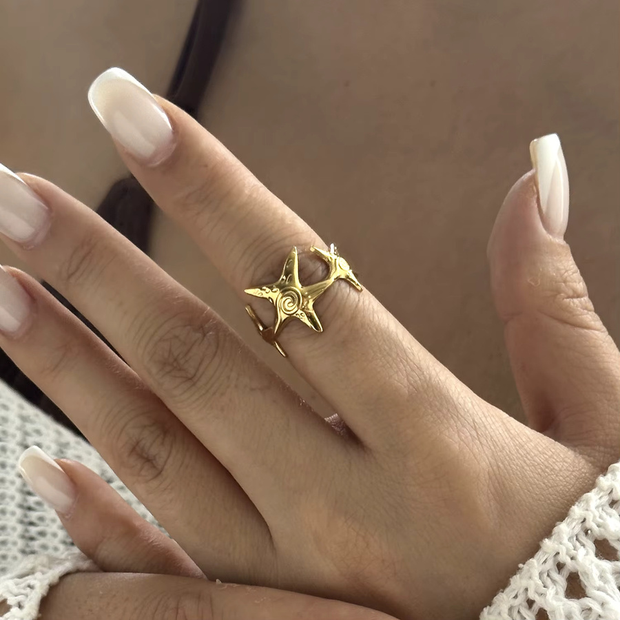 RINHOO FRIENDSHIP Ring Edelstahl, Gold, Seestern, Unisex, Vintage - Bild 4