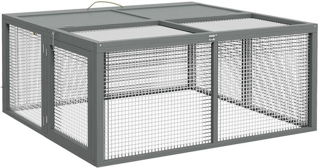 PawHut Zwergkaninchenstall aus Tannenholz mit Freilaufgehege, grau und braun, B/T/H: 110 x 105 x 50 cm - Bild 1