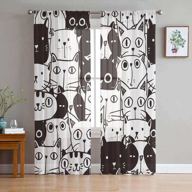 Super Six Tüllvorhang Voile in Schwarz, Transparent, B: 135 cm, H: 137 cm - Bild 1