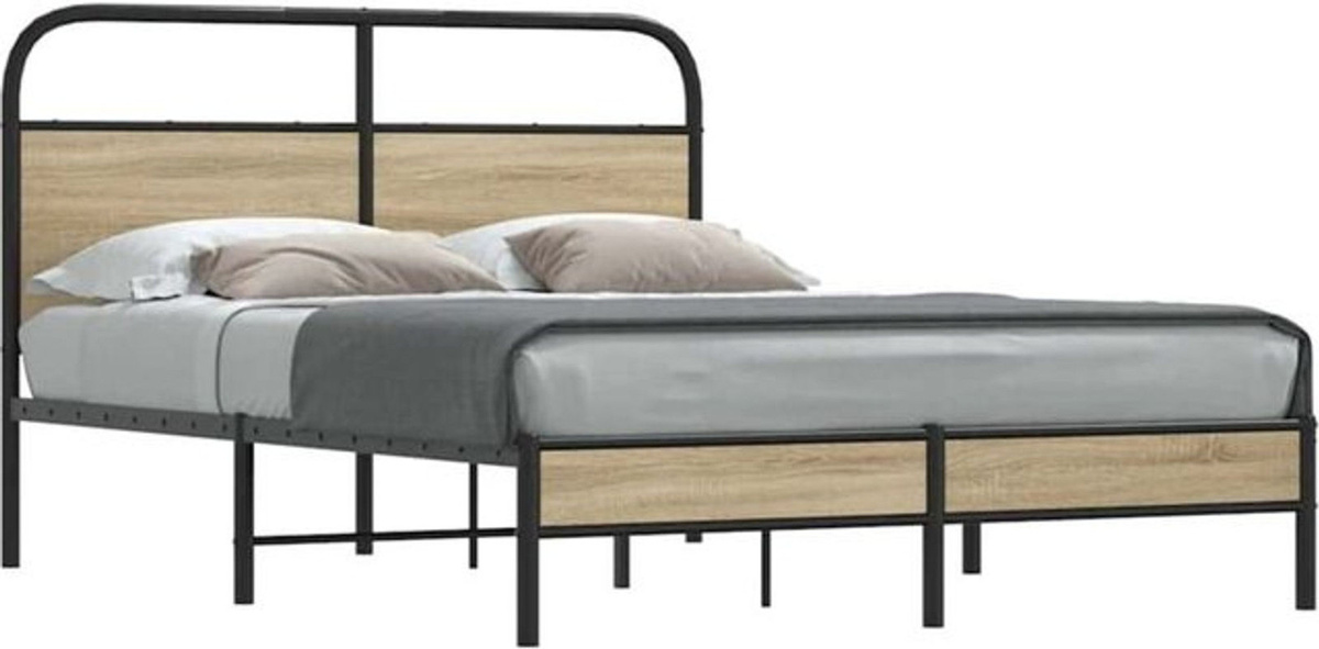 Vidaxl Bettgestell aus Holzwerkstoff und Metall in Braun im Industrial Design, B/T/H: 140 x 200 cm - Bild 1