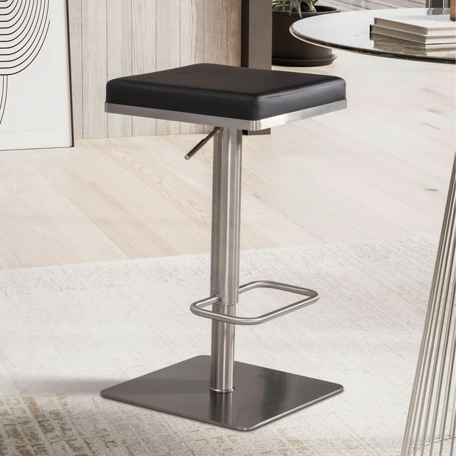 Modern Barhocker FineBuy aus Kunstleder und Edelstahl in Schwarz B/T/H: 37 x 37 x 82 cm - Bild 1