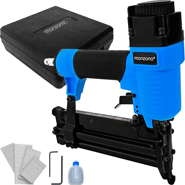 MONZANA 2in1 Druckluft-Nagler und Tacker Set in Schwarz-Blau inklusive Koffer, Nägel, Sechskant und Öl - Bild 1