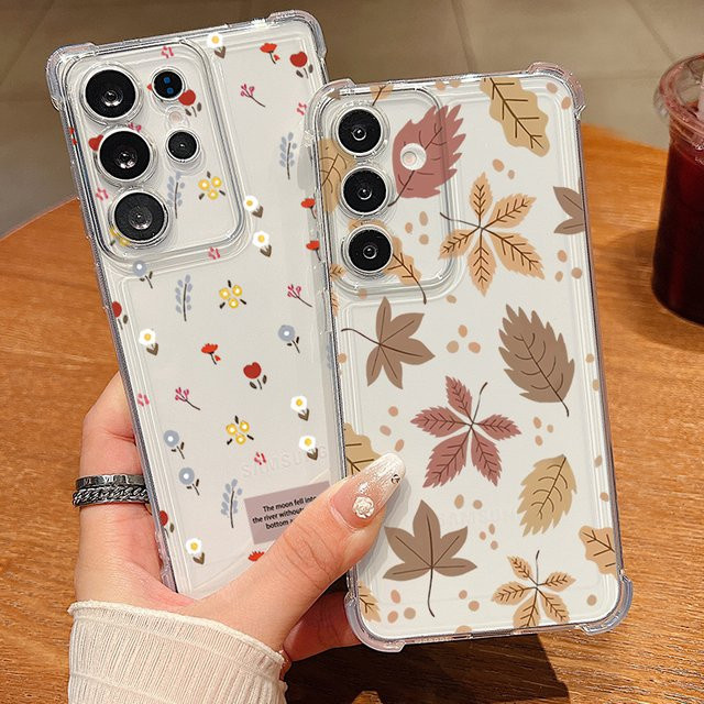 Transparente Silikon Handyhülle mit Blumen- und Blättermuster für Samsung Galaxy S26 S25 S24 S23 Ultra S25 S24 FE A57 A37 A17 A56 A55 A36 A16 A15 - Bild 1