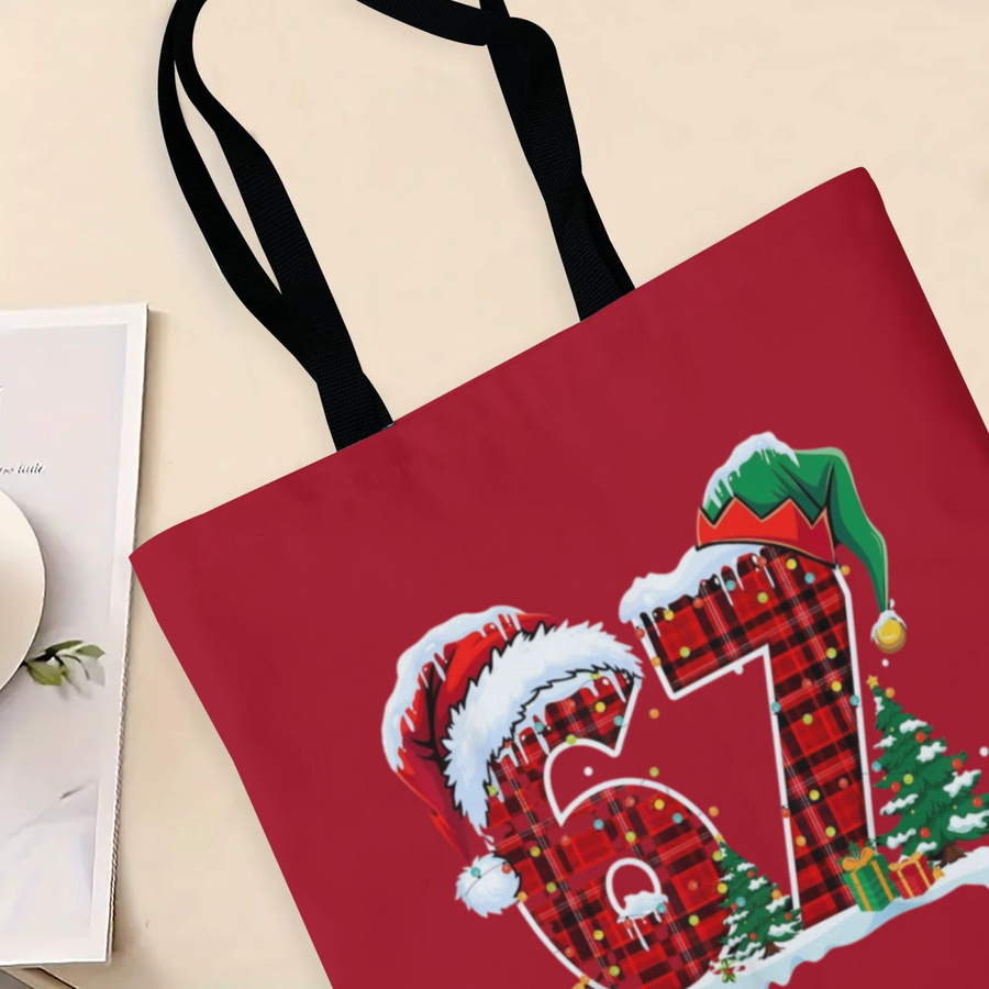 Weihnachts-Einkaufstasche aus Segeltuch mit Karomuster und Weihnachtsmann-Print in Rot - Bild 4