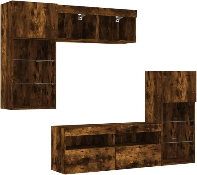 vidaXL 5-teiliges TV-Möbelset mit LED-Beleuchtung in Räuchereiche, modern und wandmontiert - Bild 1