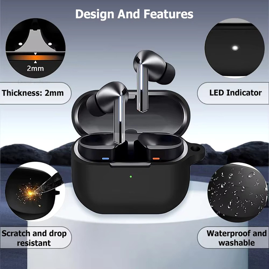 AKABEILA Silikon-Schutzhülle für Samsung Galaxy Buds 3 Pro und Buds 3 in Weiß mit Schlüsselanhänger - Bild 2