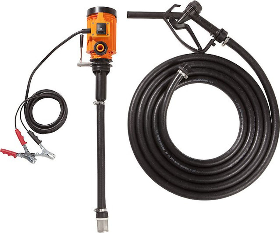 CEMO Elektropumpe 12V in Orange mit 30 l/min Förderleistung, 4 m Anschlusskabel mit Klemmen, 6 m Schlauch und Zapfventil - Bild 3