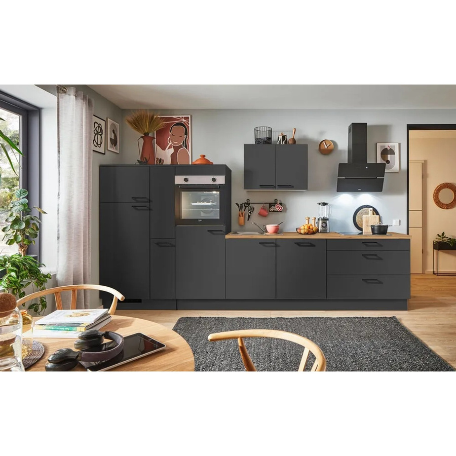 pino Küchenzeile Grafit matt mit 1 Geräteschrank und 1 Apothekerschrank, Breite: 340 cm, Höhe: 174 cm, Tiefe: 60 cm - Bild 2