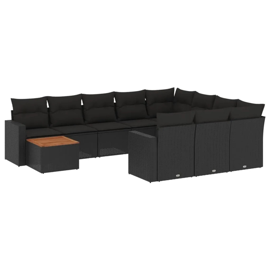 vidaXL 11-teilige Garten-Sofagarnitur aus Poly-Rattan und Akazienholz in Schwarz mit Kissen - Bild 2