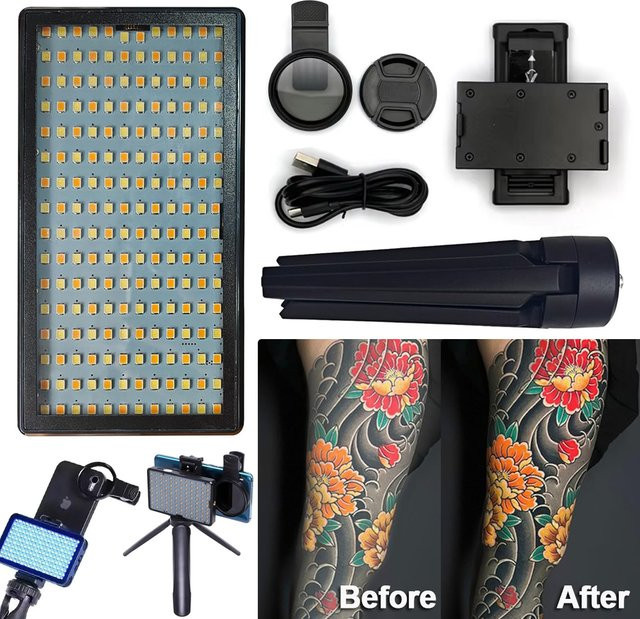 Gakonp Tattoo-Fülllicht mit 120 LED und 52mm CPL-Filterlinse, tragbares polarisiertes Reflexionslicht für alle Smartphones, Schwarz - Bild 1