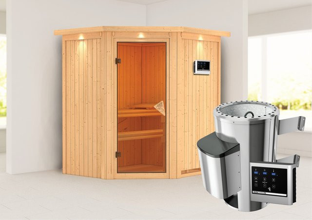 Karibu Sauna Thora mit Ofen, externe Steuerung, LED-Dachkranz, Farbe Natur - Bild 1