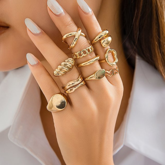PuRui Ringe Set, Metall, Gold, Damen - Bild 1