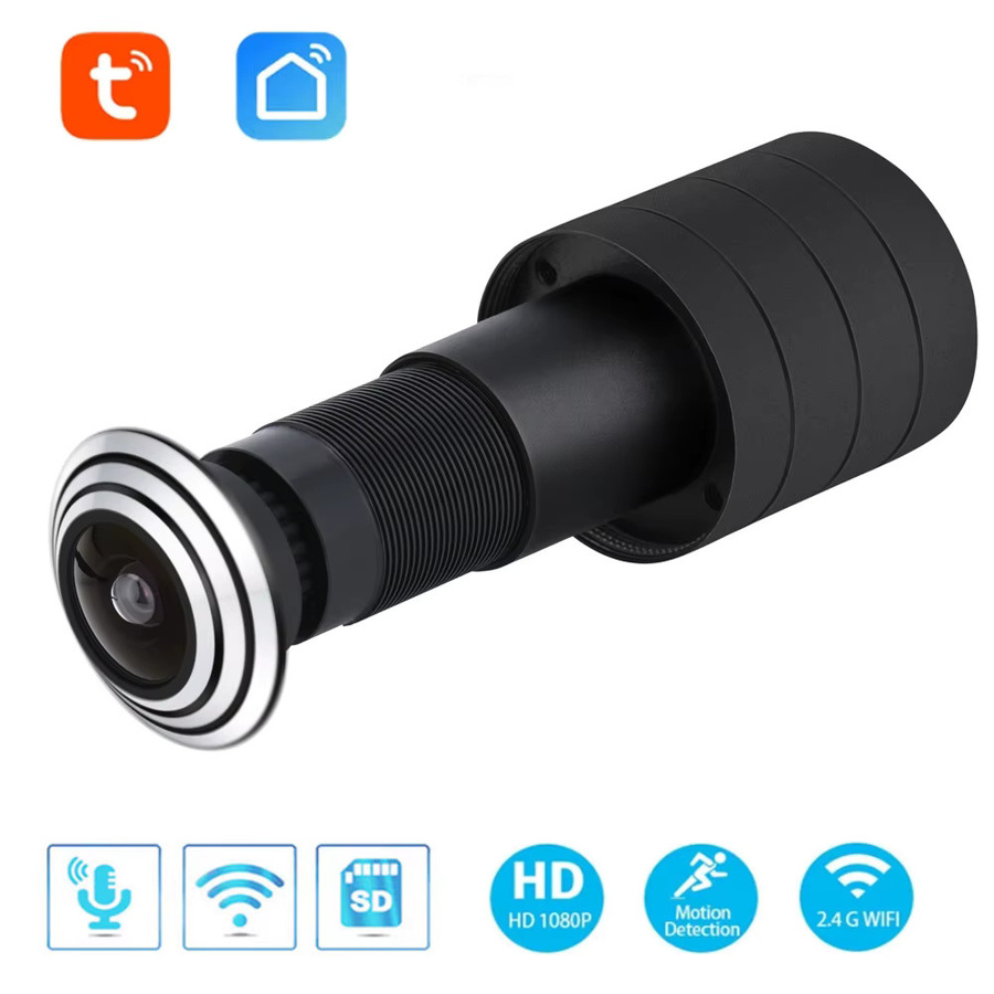 HQCAM Mini Wifi Türaugen Kamera mit 1080P Auflösung, Weitwinkel FishEye Objektiv 1,66mm und Audio, Schwarz - Bild 2