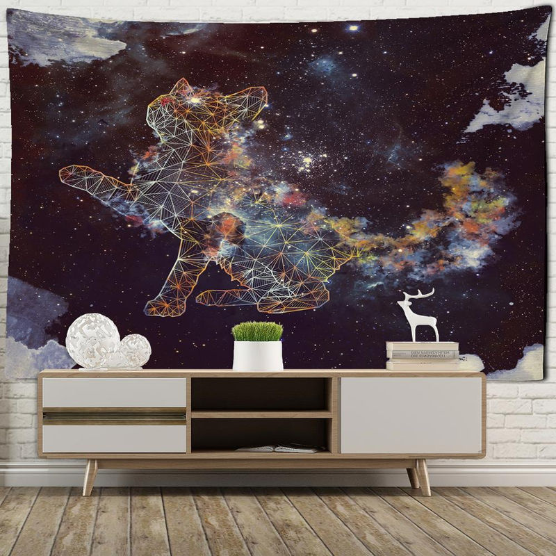 Super Six Wandbehang mit Katzenmotiv im Sternenuniversum, Bohemian Style Textildruck, mehrfarbig, B: 95 cm, H: 70 cm - Bild 2