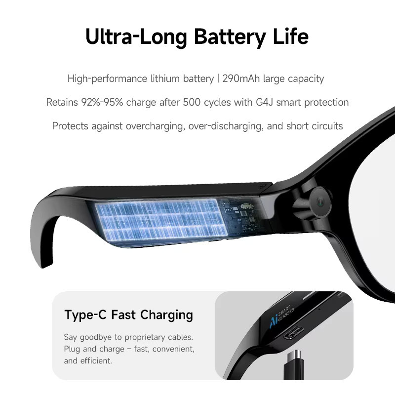 Timethinker KI-Smart-Brille in Schwarz mit Kamera, Videoaufnahme, KI-Fotoerkennung, Bluetooth-Anruffunktion, Übersetzungsfunktion und Sprachsteuerung - Bild 5