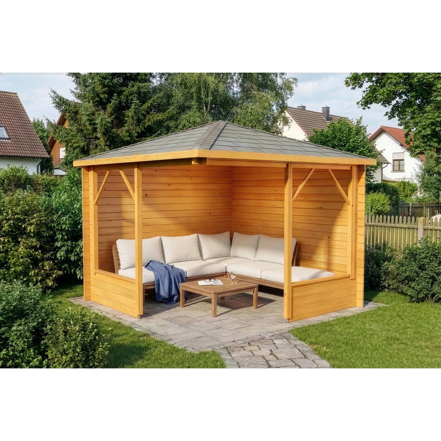 Alpholz 5-Eck Gartenlaube Maik-28 in Natur, B/T: 325 x 325 cm - Bild 2