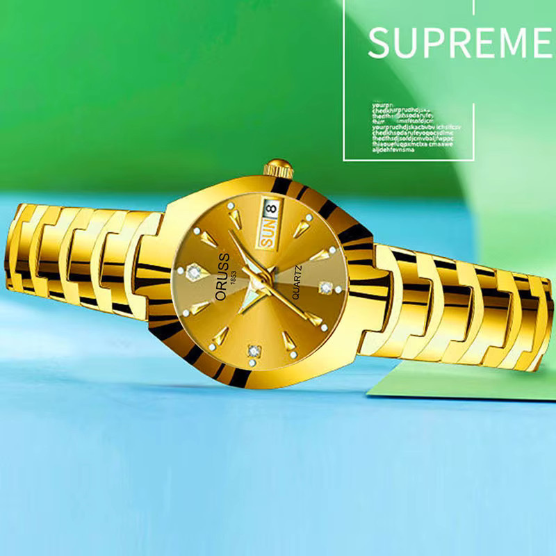 ORUSS Armbanduhr Edelstahl, Quarz, Roségold, Damen, Wochentag, Leuchtzeiger - Bild 2