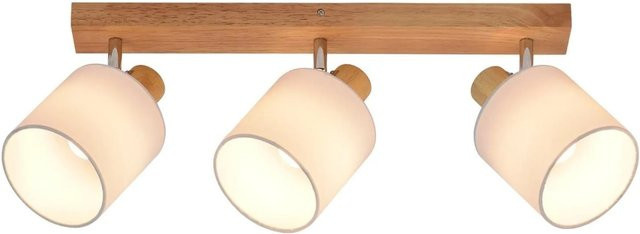 ZMH LED Deckenlampe 3-flammig im Vintage Boho Design aus Holz und Metall, schwenkbar, Farbe Weiß/Holz, Fassung E14 max. 25 W - Bild 1