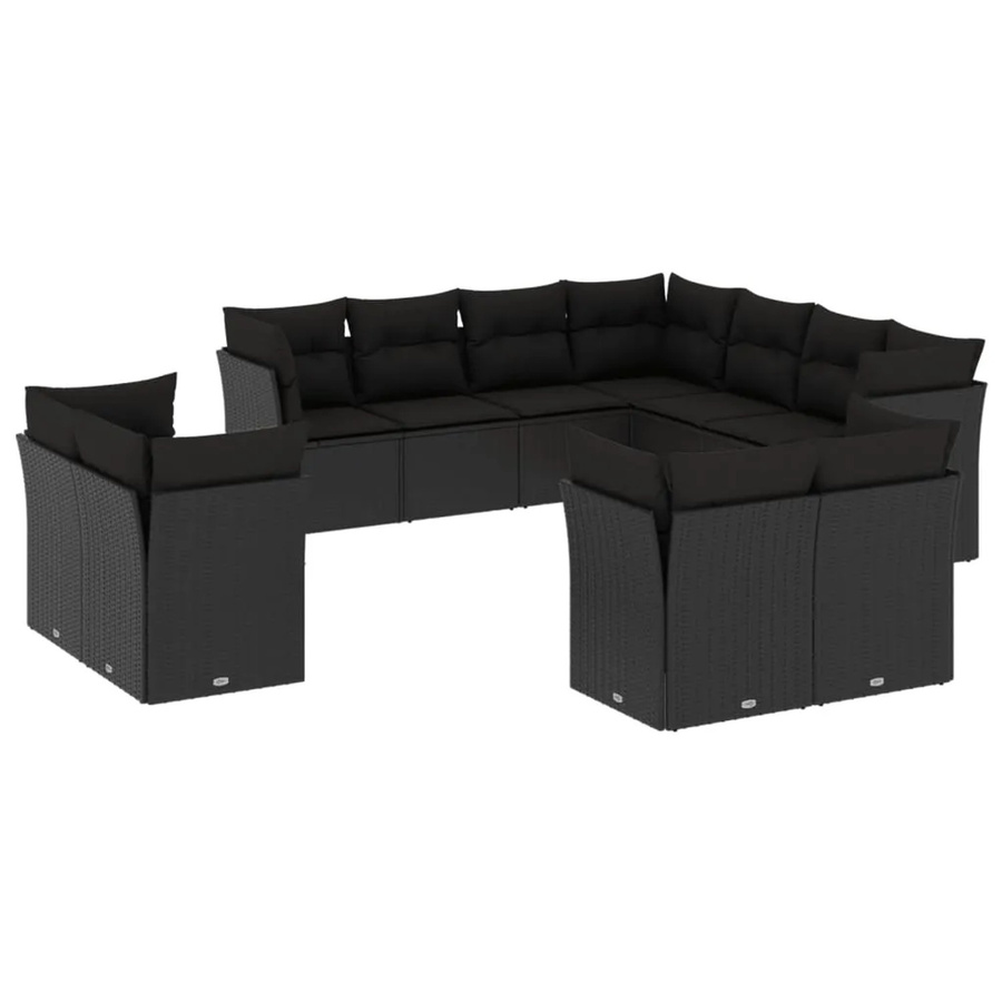 vidaXL 11-tlg Garten-Sofagarnitur in U-Form aus Polyrattan mit Kissen und Stauraum, Schwarz - Bild 2