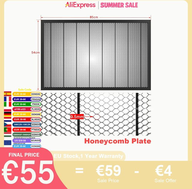 NEJE Aluminium Wabenplatte für Laser Gravur und CNC-Logo Markierung, B: 85,0 cm, T: 54,0 cm - Bild 1