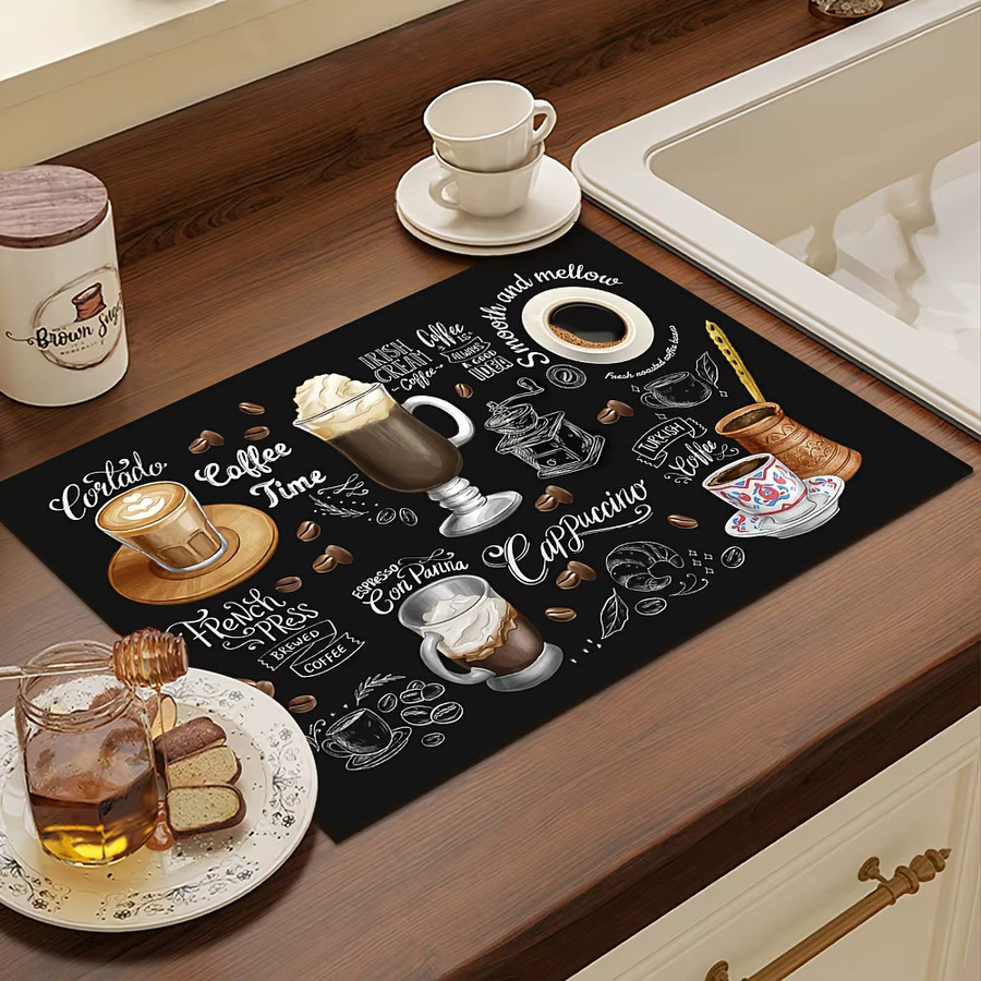 VIKAMA Vintage Kaffeemaschinenmatte in Schwarz, saugfähig und rutschfest als Untersetzer für die Küchenarbeitsplatte - Bild 3