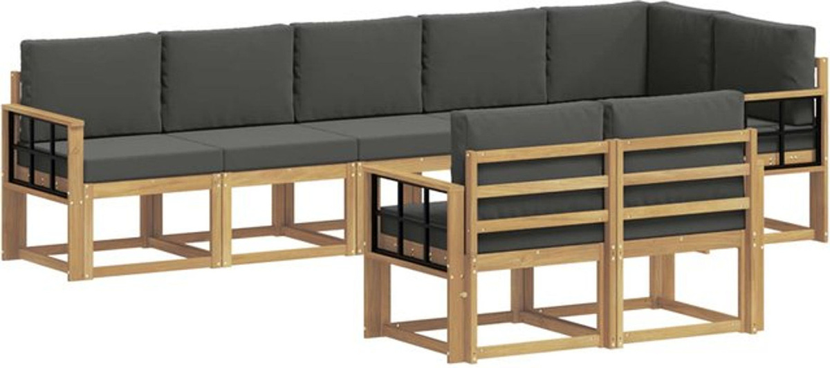 Modernes 8-teiliges Outdoor-Sofagarnitur Loungemöbel von vidaXL aus Akazie und Polyester in Weiß und Anthrazit - Bild 1