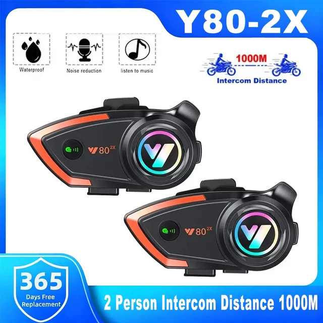 XINOWY Y80 2X Motorradhelm-Intercom Bluetooth-Headset V5.3 mit Freisprechfunktion und Geräuschunterdrückung in Schwarz - Bild 1