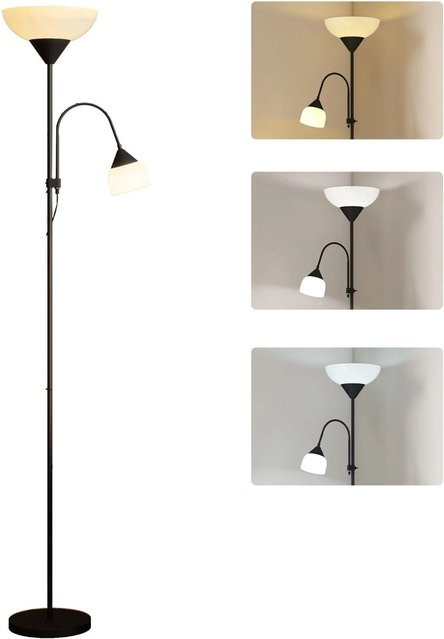 HOMCOM LED Stehlampe aus Metall mit verstellbarem Licht für zum Lesen, Schwarz oder Weiß, B/T/H: 28 x 28 x 179,5 cm - Bild 1