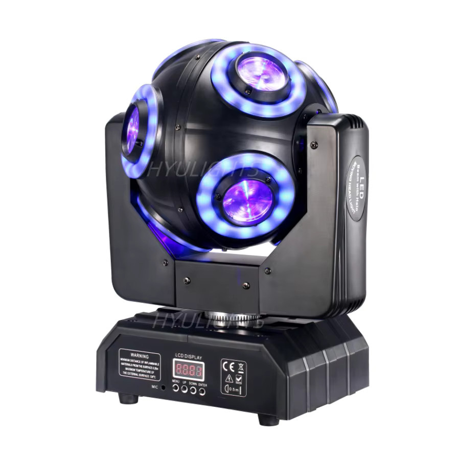 2 Stück HYULIGHTS LED Moving Head 8x15W RGBW 4in1 mit Halo RGB 3in1 Football Light Effekt, Schwarz - Bild 2