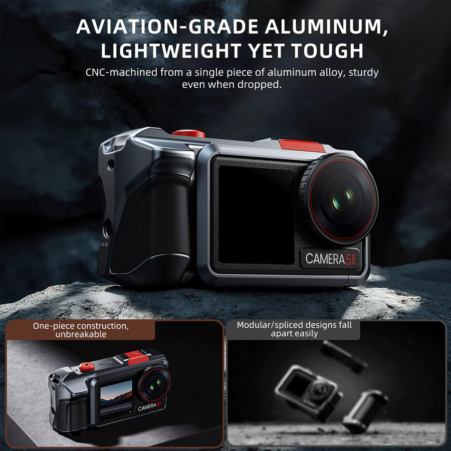 CAMOLO Aluminium-Kamerakäfig in Schwarz für DJI Action 3/4/5/6 Pro und Insta360 Ace Pro 2 mit Cold-Shoe-Halterung - Bild 2