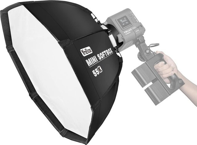 YnBox 55K achteckige Fotografie-Softbox mit abnehmbarem Diffusor und Tragetasche für Bowens-Halterung, Schwarz, Durchmesser: 55 cm - Bild 1
