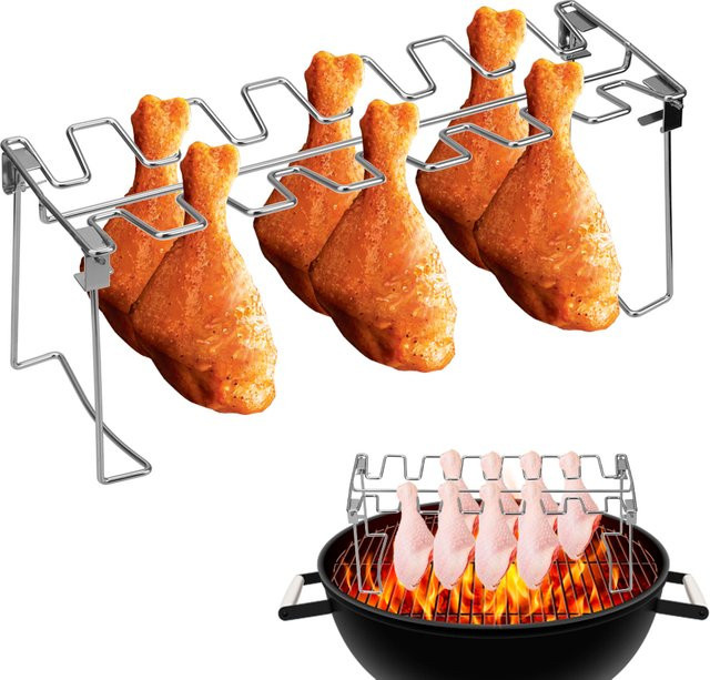 Edelstahl Bratenständer für Hähnchen und Flügel, Antihaft-Grillständer in Silber - Bild 1
