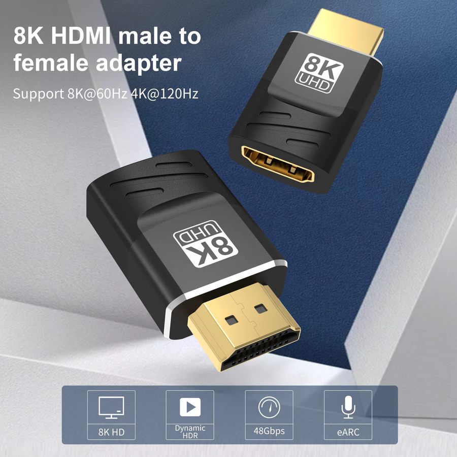FDBOY HDMI 2.1 Adapter in Schwarz mit 90 Grad und 270 Grad Winkel für 8K60Hz, 4K120Hz und 48 Gbps HDR Video für HDTV, Projektor, PS5, PS4, Laptop und PC - Bild 2