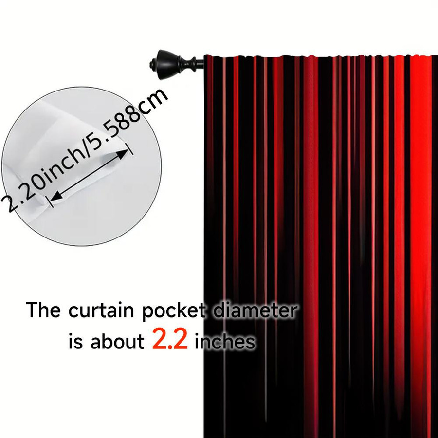Tonnika Chen Set aus 2 Vorhängen mit Streifen-Farbverlauf in Rot und Schwarz, Digitaldruck aus Polyester, Breite: 100 cm, Höhe: 70 cm - Bild 3